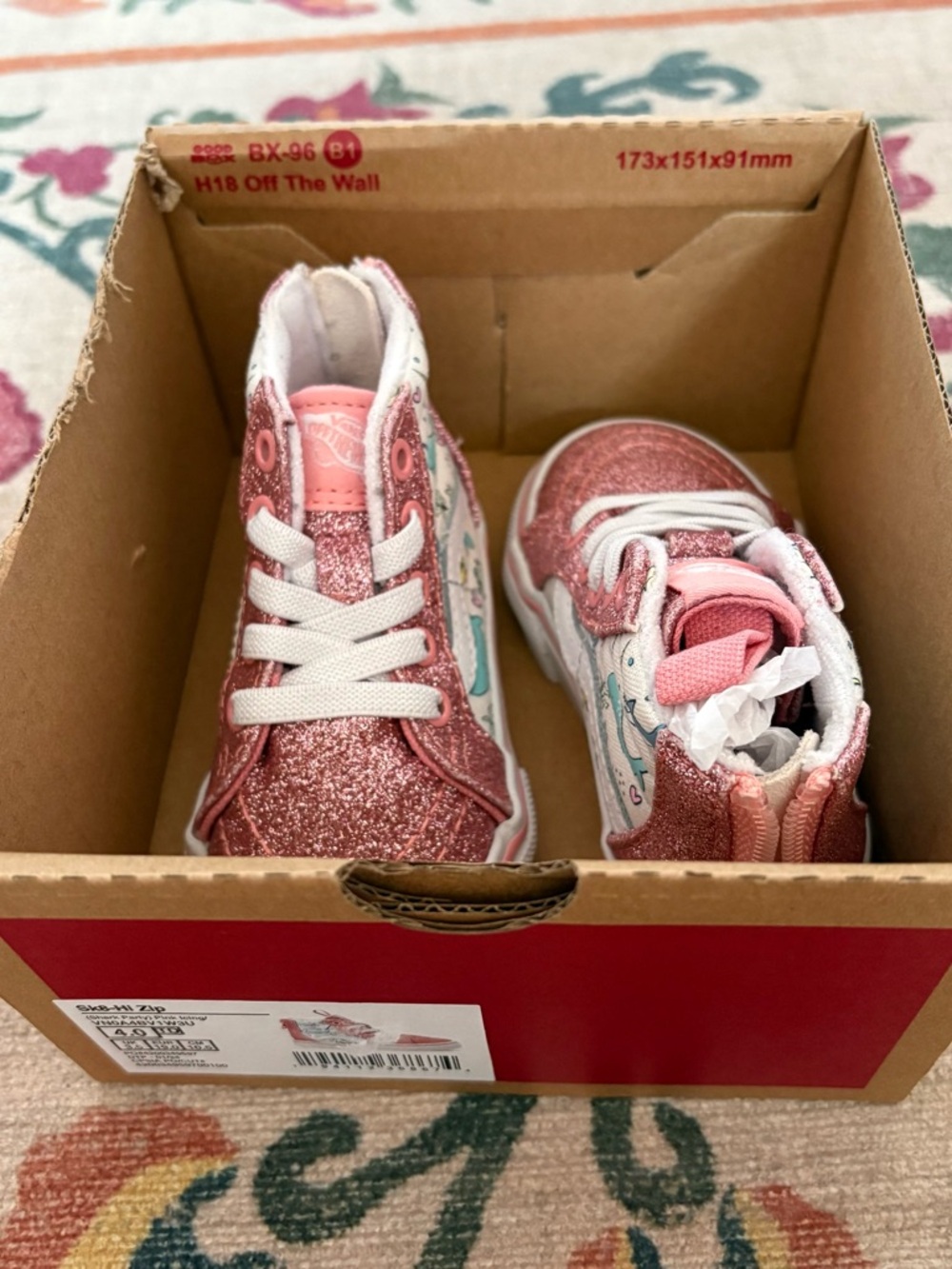 Vans Hightops Toddler Pink Glitter “Shark Party” Hightop Shoes Zip up